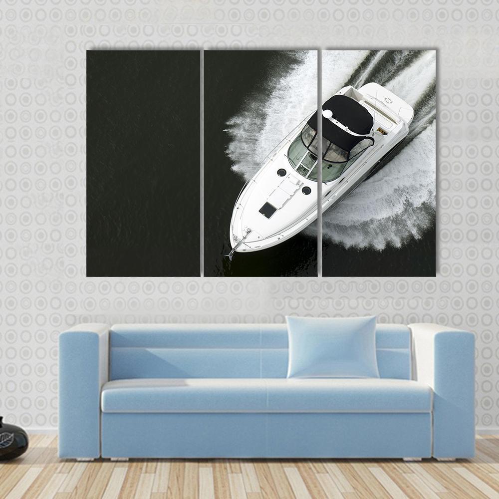 Aerial View Of Speedboat Canvas Wall Art-4 Pop-Gallery Wrap-50" x 32"-Tiaracle