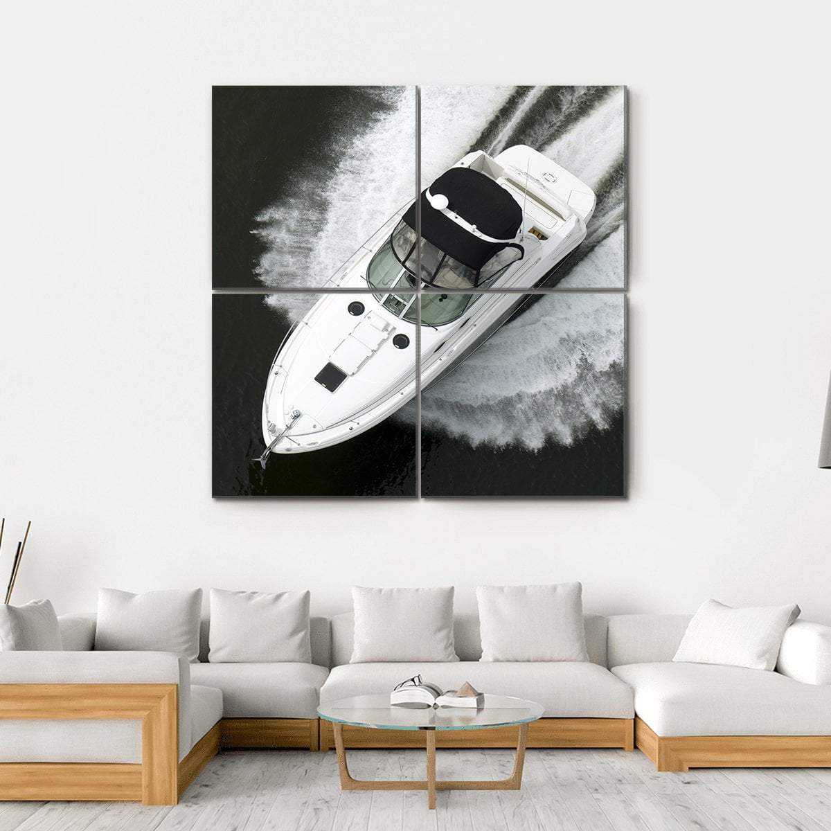 Aerial View Of Speedboat Canvas Wall Art-4 Square-Gallery Wrap-17" x 17"-Tiaracle