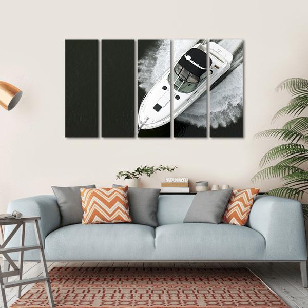 Aerial View Of Speedboat Canvas Wall Art-5 Horizontal-Gallery Wrap-22" x 12"-Tiaracle