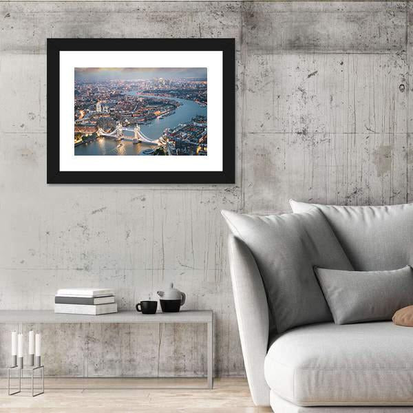 Aerial View Of Tower Bridge Canvas Wall Art-3 Horizontal-Gallery Wrap-25" x 16"-Tiaracle