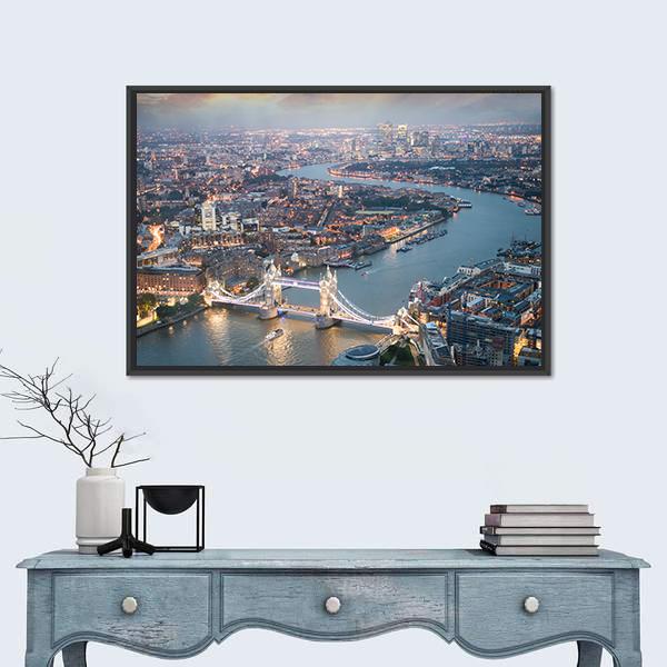Aerial View Of Tower Bridge Canvas Wall Art-3 Horizontal-Gallery Wrap-25" x 16"-Tiaracle
