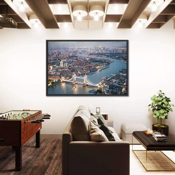 Aerial View Of Tower Bridge Canvas Wall Art-3 Horizontal-Gallery Wrap-25" x 16"-Tiaracle