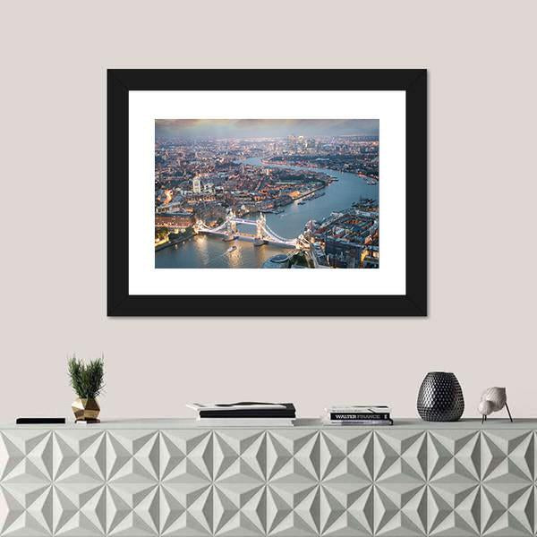 Aerial View Of Tower Bridge Canvas Wall Art-3 Horizontal-Gallery Wrap-25" x 16"-Tiaracle