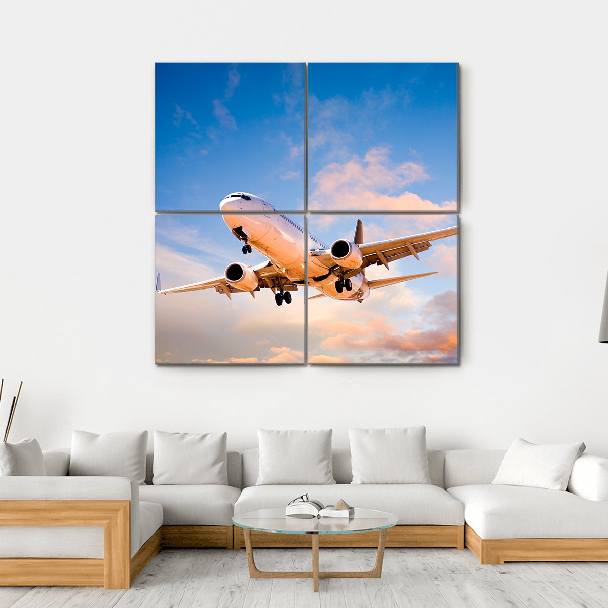 Aeroplane In Sky Canvas Wall Art-4 Square-Gallery Wrap-17" x 17"-Tiaracle