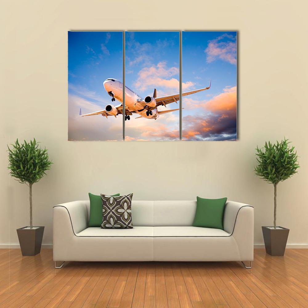 Aeroplane In Sky Canvas Wall Art-3 Horizontal-Gallery Wrap-37" x 24"-Tiaracle