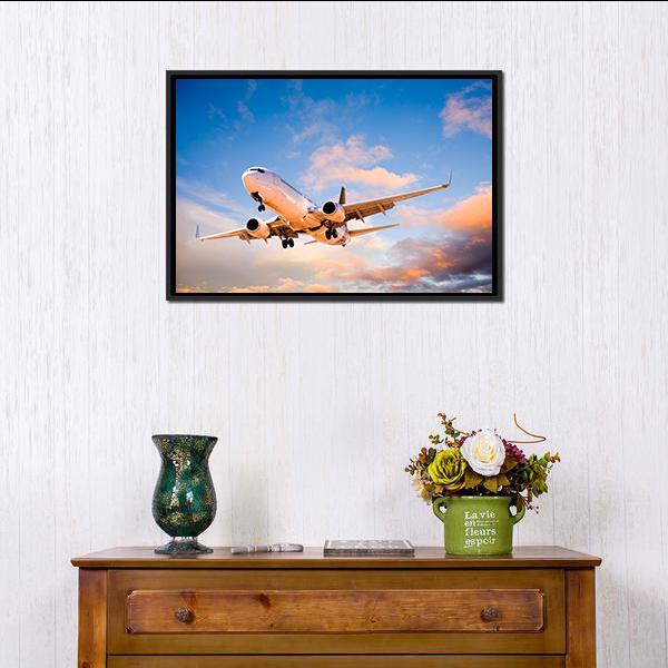Aeroplane In Sky Canvas Wall Art-1 Piece-Floating Frame-24" x 16"-Tiaracle