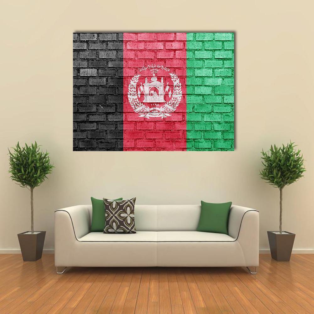 Afghanistan Flag on Brick Canvas Wall Art in black, red and green, single panel hung on a wall