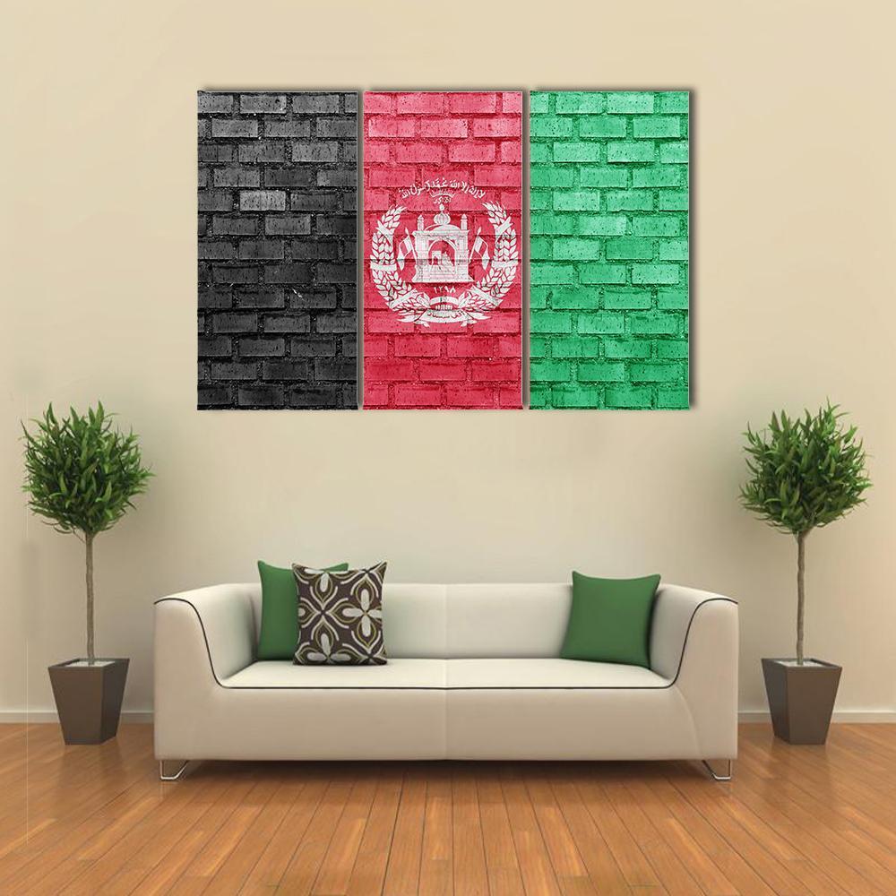 Afghanistan Flag On Bricks Wall Canvas Wall Art-3 Horizontal-Gallery Wrap-37" x 24"-Tiaracle