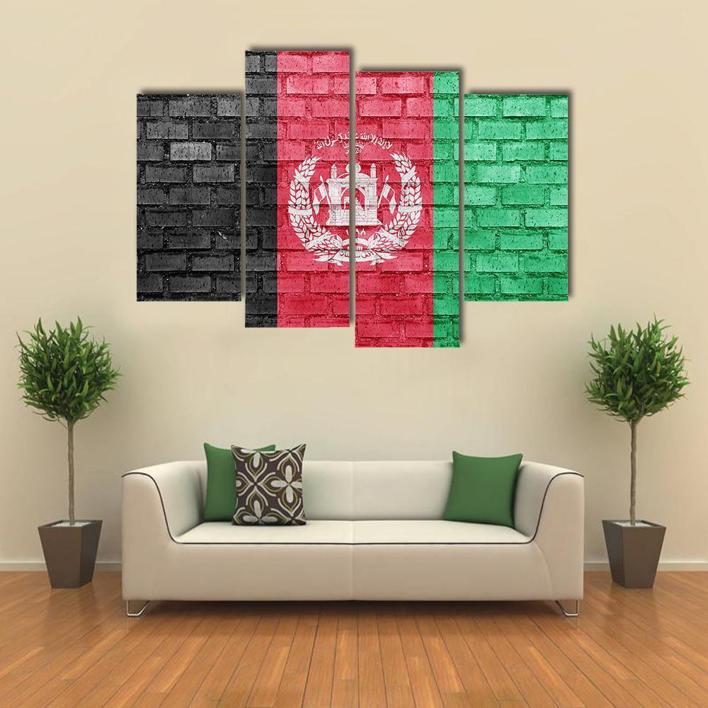 Afghanistan Flag On Bricks Wall Canvas Wall Art-4 Pop-Gallery Wrap-50" x 32"-Tiaracle