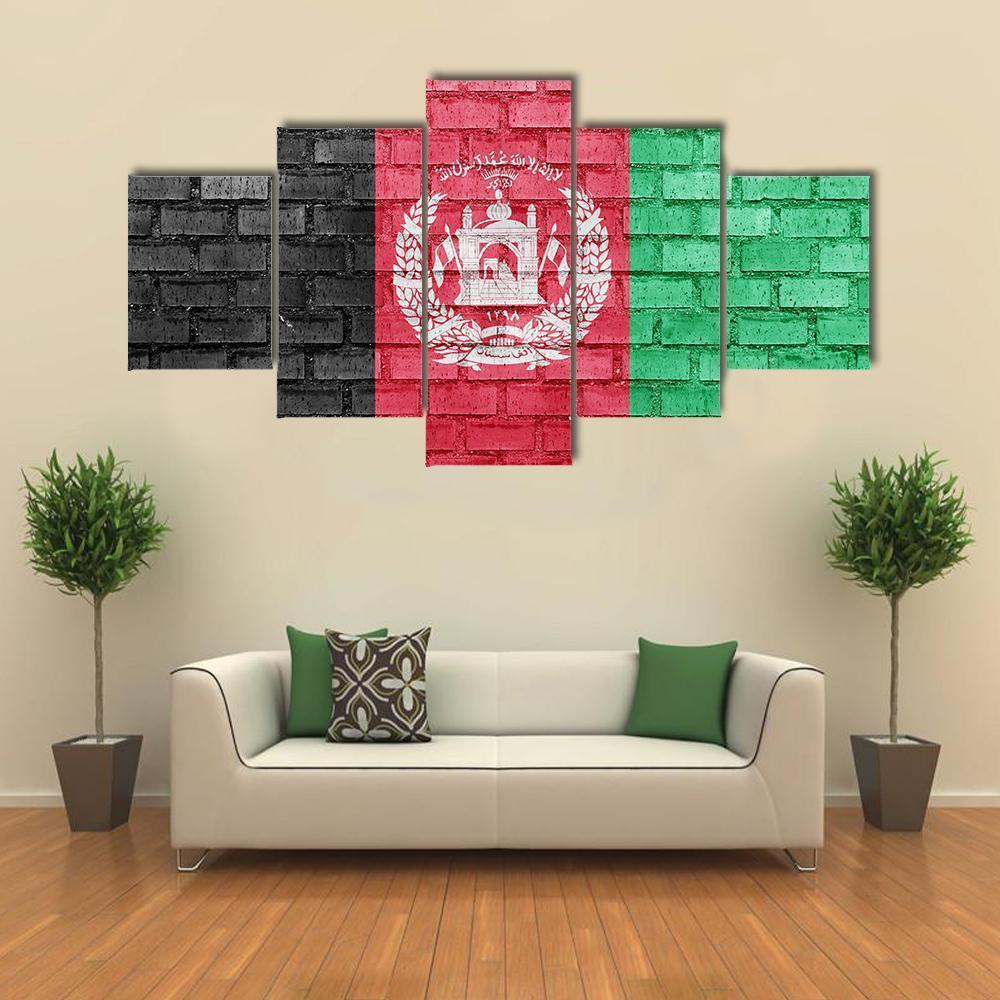 Afghanistan Flag On Bricks Wall Canvas Wall Art-5 Star-Gallery Wrap-62" x 32"-Tiaracle
