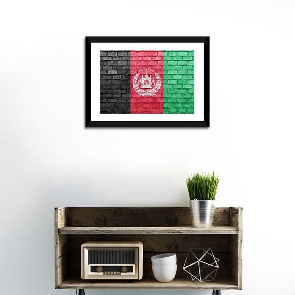 Afghanistan Flag On Bricks Wall Canvas Wall Art-1 Piece-Framed Print-20" x 16"-Tiaracle