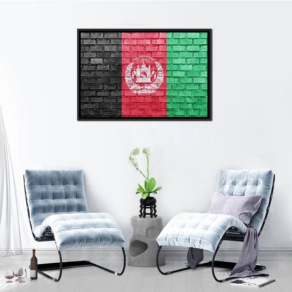 Afghanistan Flag On Bricks Wall Canvas Wall Art-3 Horizontal-Gallery Wrap-25" x 16"-Tiaracle