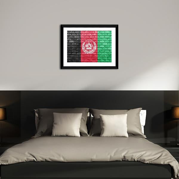 Afghanistan Flag On Bricks Wall Canvas Wall Art-3 Horizontal-Gallery Wrap-25" x 16"-Tiaracle