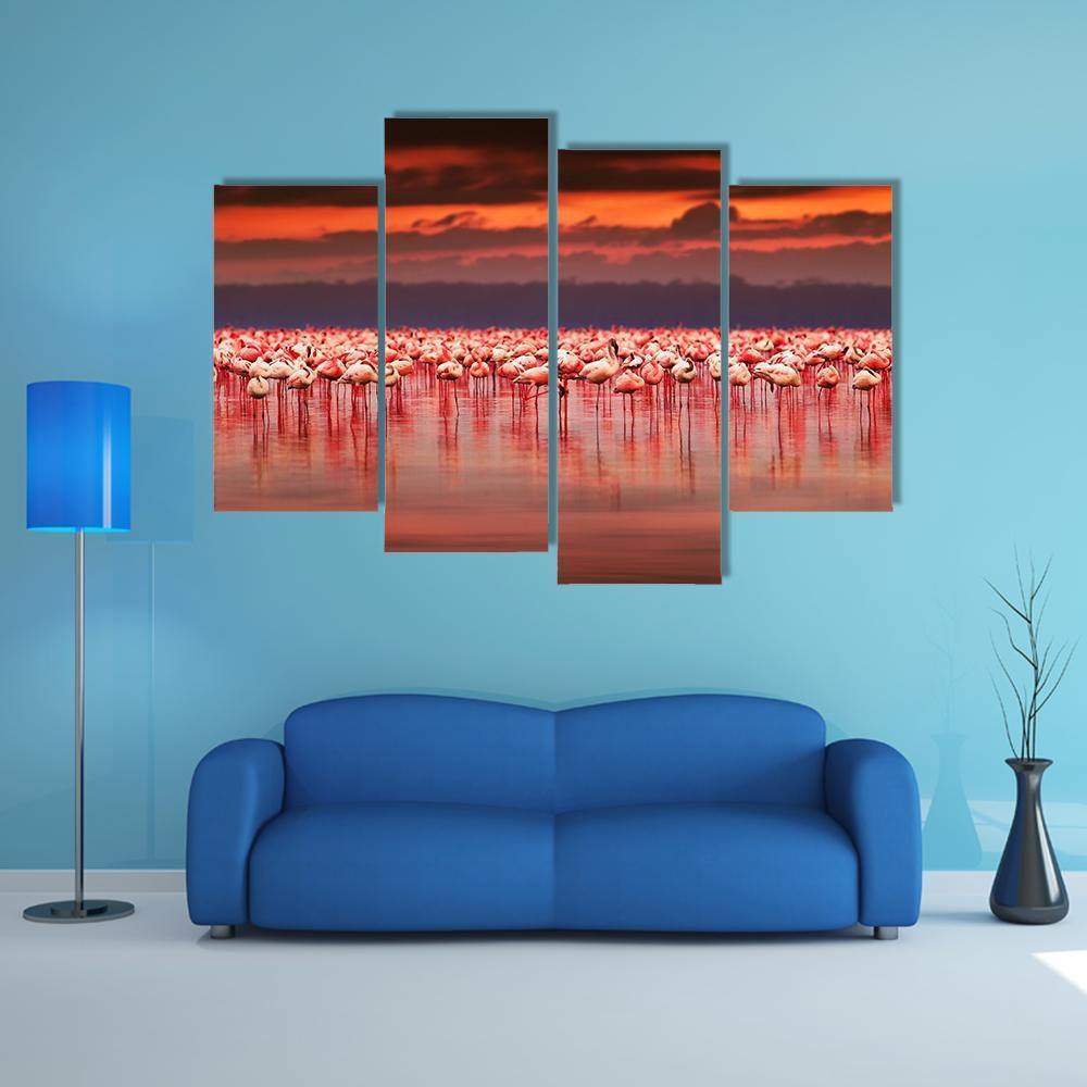 African Flamingos In Lake Canvas Wall Art-4 Pop-Gallery Wrap-50" x 32"-Tiaracle