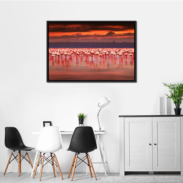 African Flamingos In Lake Canvas Wall Art-3 Horizontal-Gallery Wrap-25" x 16"-Tiaracle