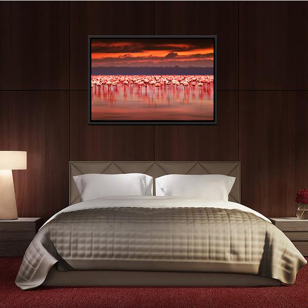 African Flamingos In Lake Canvas Wall Art-3 Horizontal-Gallery Wrap-25" x 16"-Tiaracle