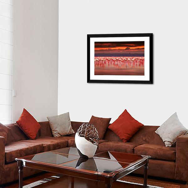 African Flamingos In Lake Canvas Wall Art-3 Horizontal-Gallery Wrap-25" x 16"-Tiaracle