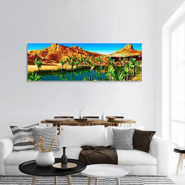 African Oasis Panoramic Canvas Wall Art-3 Piece-25" x 08"-Tiaracle
