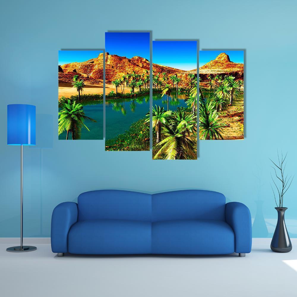 African Oasis Canvas Wall Art-4 Pop-Gallery Wrap-50&quot; x 32&quot;-Tiaracle