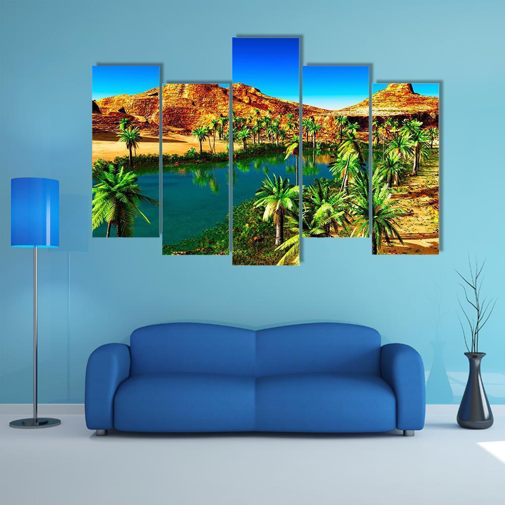 African Oasis Canvas Wall Art-5 Star-Gallery Wrap-62" x 32"-Tiaracle