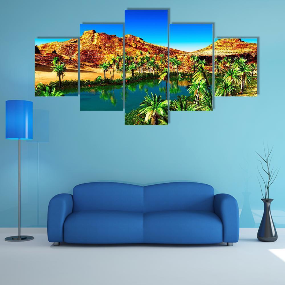 African Oasis Canvas Wall Art-5 Star-Gallery Wrap-62" x 32"-Tiaracle
