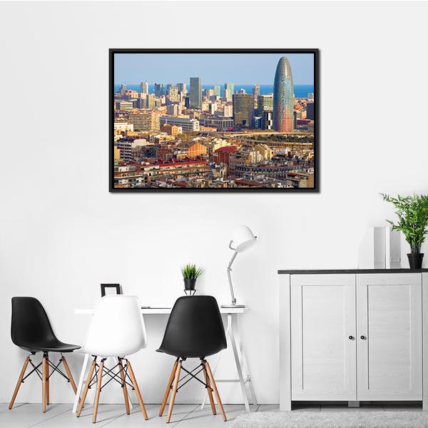 Agbar Tower In Barcelona Canvas Wall Art-1 Piece-Floating Frame-24" x 16"-Tiaracle