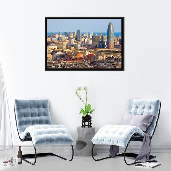 Agbar Tower In Barcelona Canvas Wall Art-5 Horizontal-Gallery Wrap-22" x 12"-Tiaracle