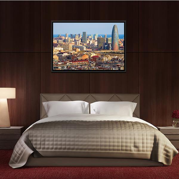 Agbar Tower In Barcelona Canvas Wall Art-5 Horizontal-Gallery Wrap-22" x 12"-Tiaracle