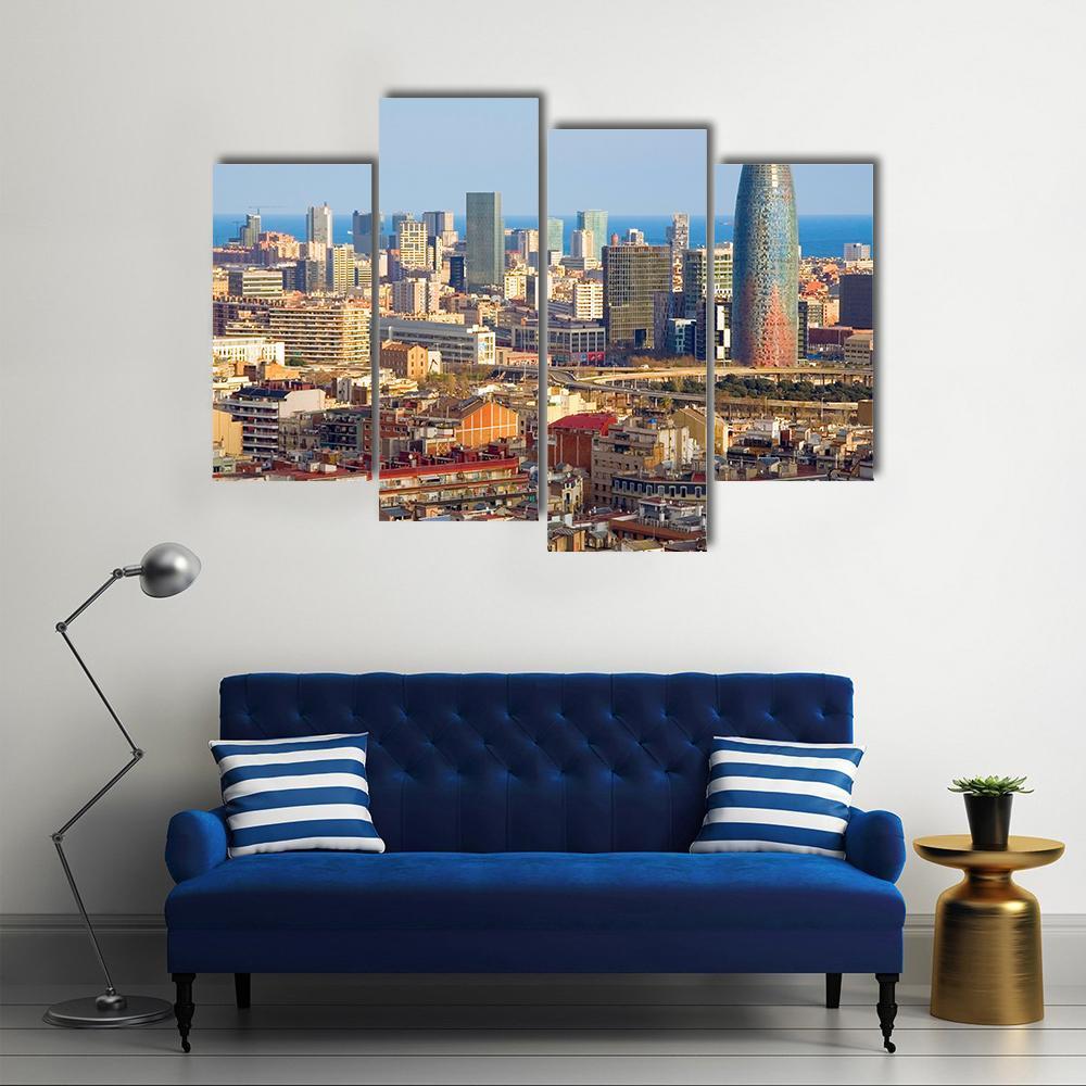 Agbar Tower In Barcelona Canvas Wall Art-4 Pop-Gallery Wrap-50&quot; x 32&quot;-Tiaracle