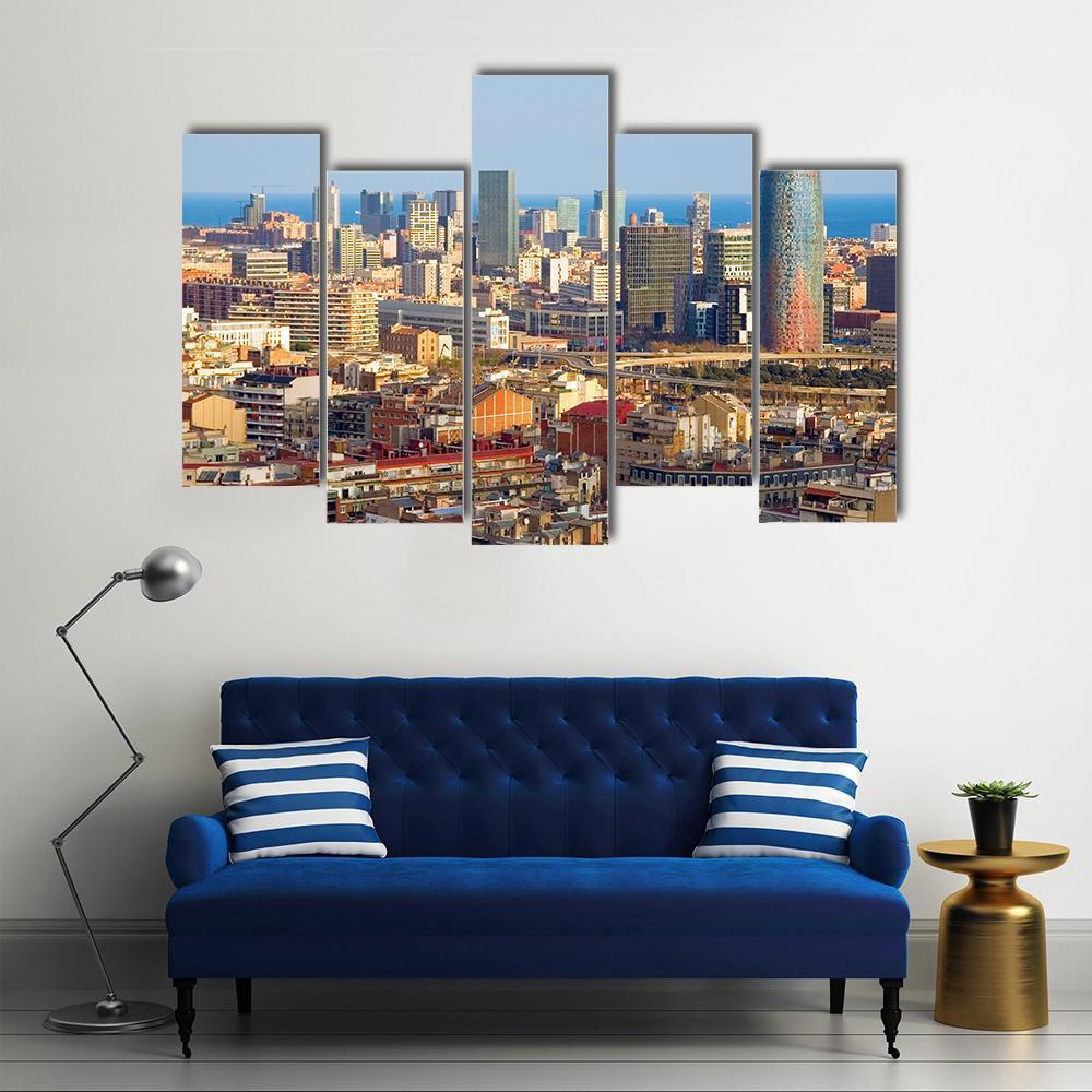 Agbar Tower In Barcelona Canvas Wall Art-5 Pop-Gallery Wrap-47&quot; x 32&quot;-Tiaracle