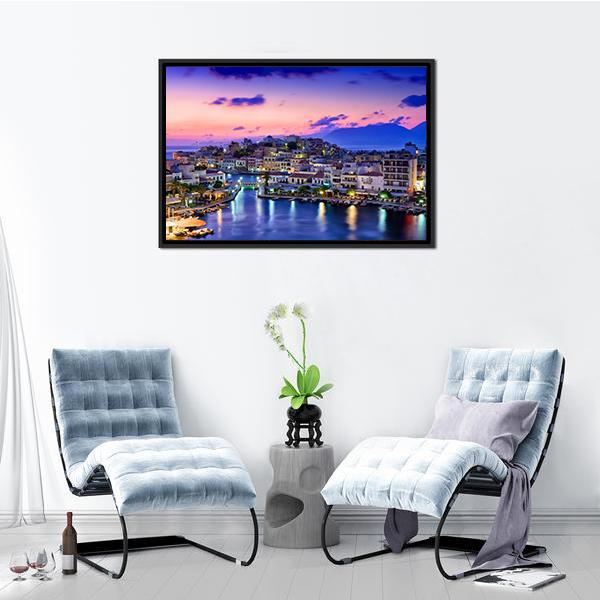 Agios Nikolaos Panoramic Canvas Wall Art-1 Piece-36" x 12"-Tiaracle