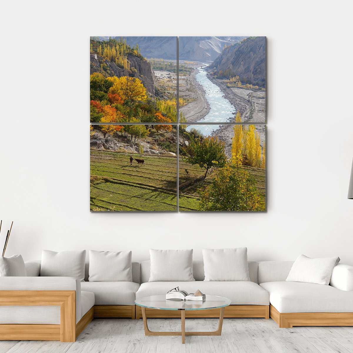 Agricultural Field Near Hunza Valley Canvas Wall Art-4 Square-Gallery Wrap-17" x 17"-Tiaracle