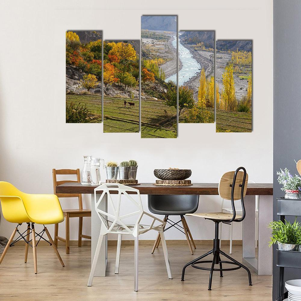 Agricultural Field Near Hunza Valley Canvas Wall Art-5 Pop-Gallery Wrap-47&quot; x 32&quot;-Tiaracle