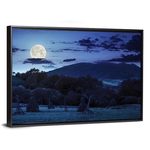 Agricultural Landscape At Night Canvas Wall Art-3 Horizontal-Gallery Wrap-25" x 16"-Tiaracle
