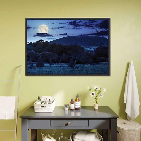 Agricultural Landscape At Night Canvas Wall Art-1 Piece-Floating Frame-24" x 16"-Tiaracle