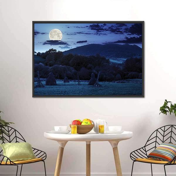 Agricultural Landscape At Night Canvas Wall Art-3 Horizontal-Gallery Wrap-25" x 16"-Tiaracle