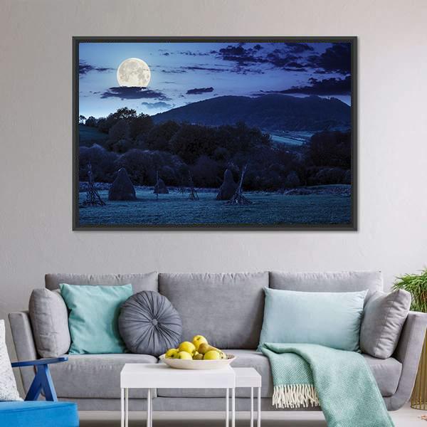 Agricultural Landscape At Night Canvas Wall Art-3 Horizontal-Gallery Wrap-25" x 16"-Tiaracle