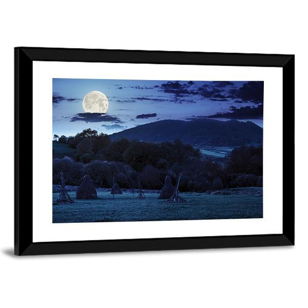 Agricultural Landscape At Night Canvas Wall Art-3 Horizontal-Gallery Wrap-25" x 16"-Tiaracle