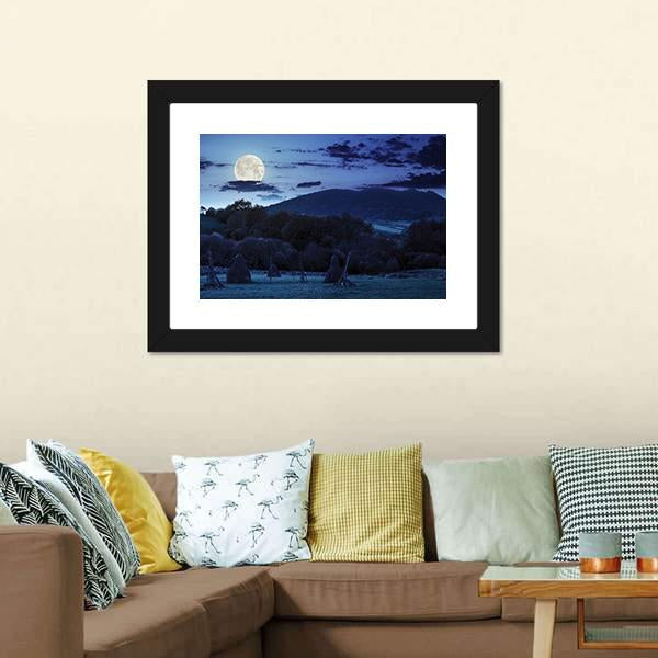 Agricultural Landscape At Night Canvas Wall Art-3 Horizontal-Gallery Wrap-25" x 16"-Tiaracle
