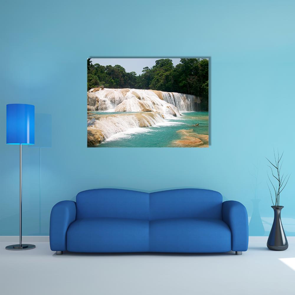 Agua Azul Waterfall Canvas Wall Art-1 Piece-Gallery Wrap-36" x 24"-Tiaracle