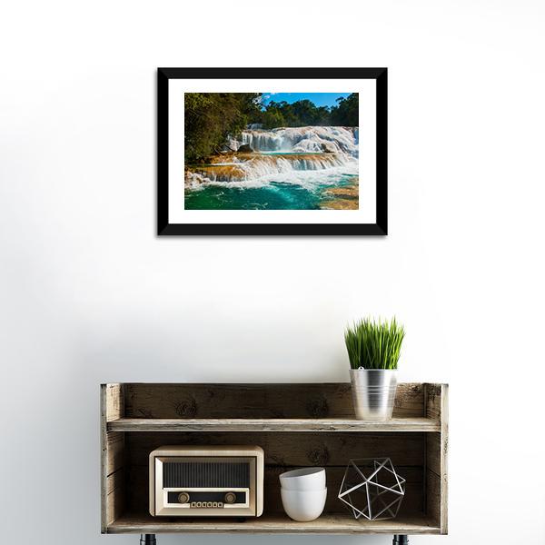 Agua Azul Waterfall Canvas Wall Art-1 Piece-Framed Print-20" x 16"-Tiaracle