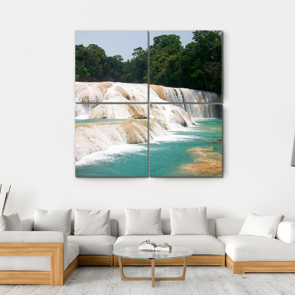 Agua Azul Waterfall Canvas Wall Art-4 Square-Gallery Wrap-17" x 17"-Tiaracle