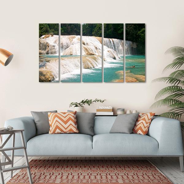Agua Azul Waterfall Canvas Wall Art-5 Horizontal-Gallery Wrap-22" x 12"-Tiaracle