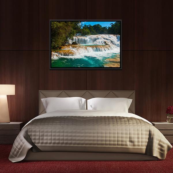 Agua Azul Waterfall Canvas Wall Art-3 Horizontal-Gallery Wrap-25" x 16"-Tiaracle