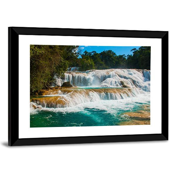 Agua Azul Waterfall Canvas Wall Art-3 Horizontal-Gallery Wrap-25" x 16"-Tiaracle