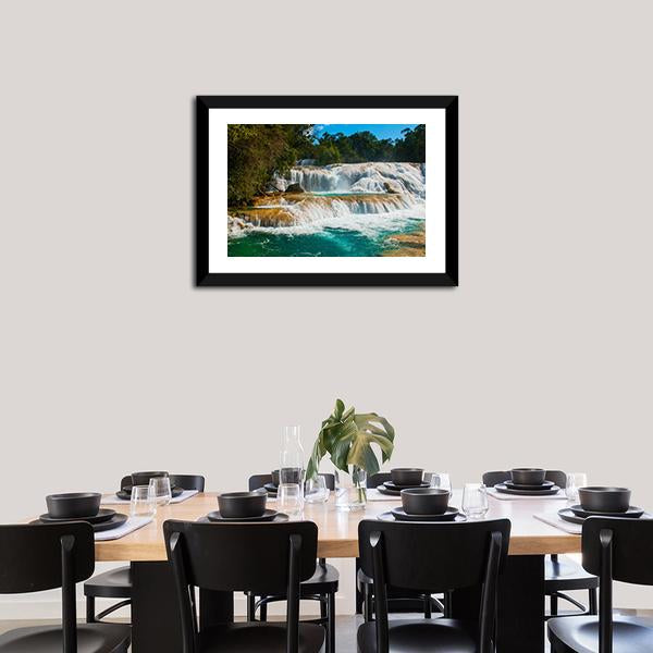 Agua Azul Waterfall Canvas Wall Art-3 Horizontal-Gallery Wrap-25" x 16"-Tiaracle