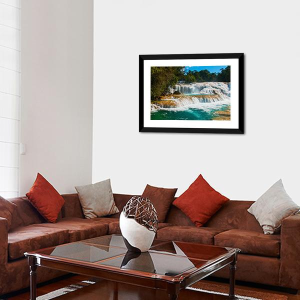 Agua Azul Waterfall Canvas Wall Art-3 Horizontal-Gallery Wrap-25" x 16"-Tiaracle