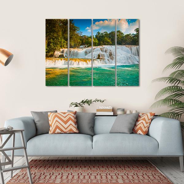 Agua Azul waterfall in Mexico Canvas Wall Art-4 Horizontal-Gallery Wrap-34" x 24"-Tiaracle