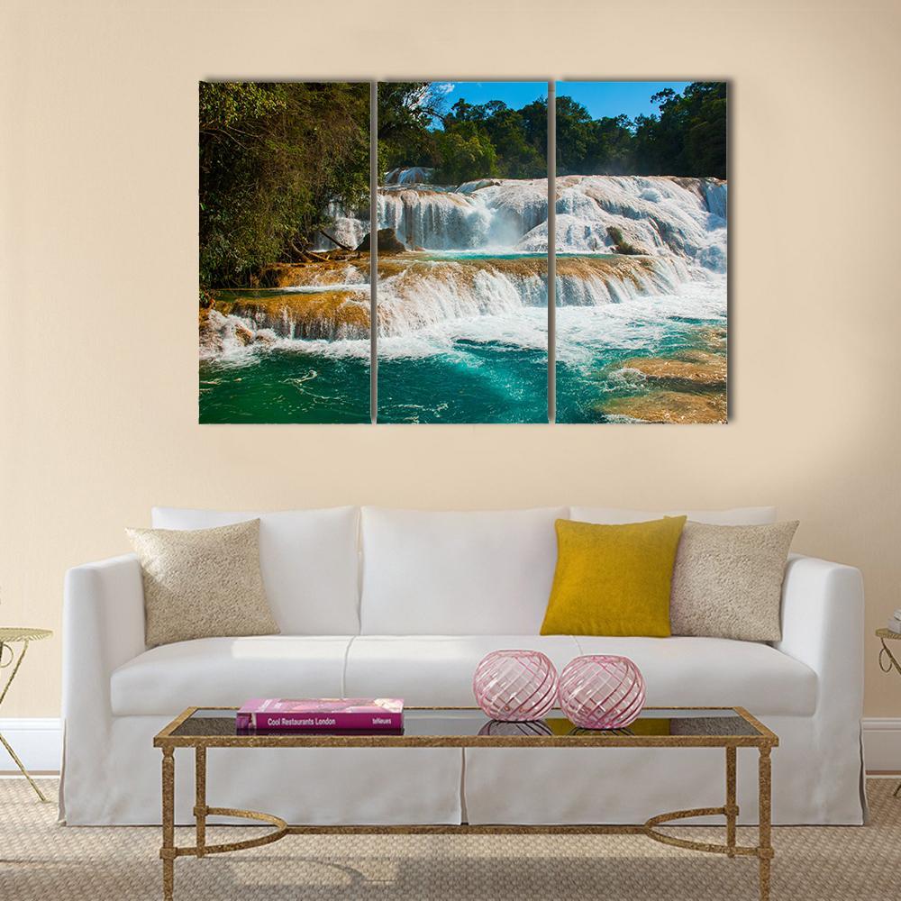 Agua Azul Waterfall Canvas Wall Art-3 Horizontal-Gallery Wrap-37" x 24"-Tiaracle