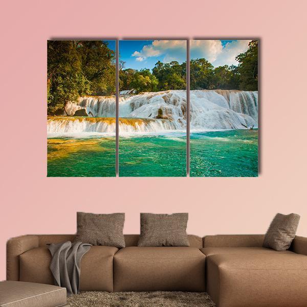 Agua Azul Waterfall Canvas Wall Art-3 Horizontal-Gallery Wrap-37" x 24"-Tiaracle